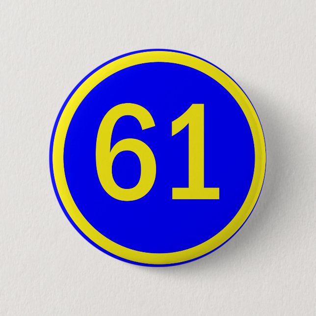 number, 61, in a circle 2 inch round button (Front)