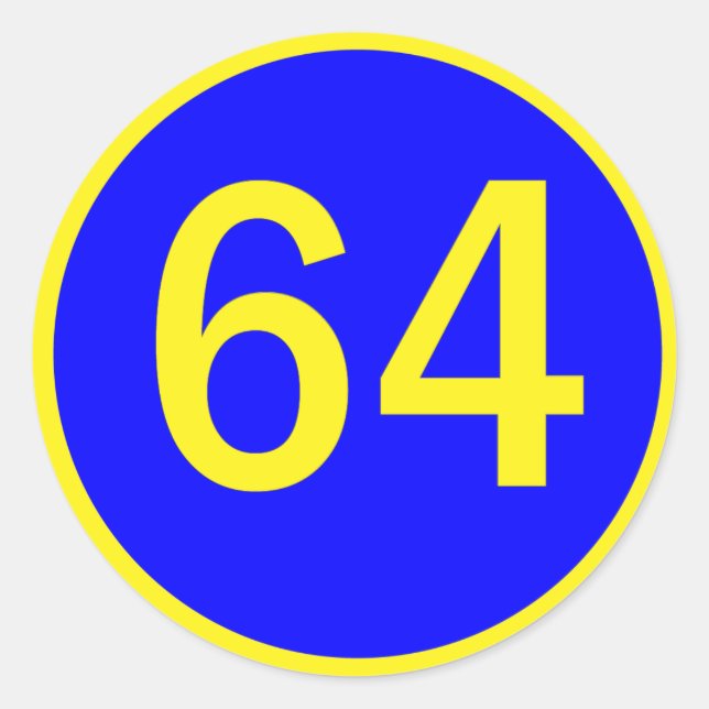 number, 64, in a circle classic round sticker (Front)