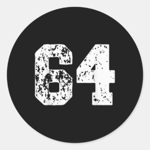 Number 64 White Best Clic College Style Birthday F Classic Round Sticker