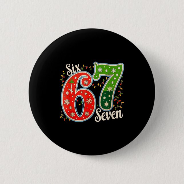 Number 67 Funny Six Seven 6 7 Meme Christmas Light 2 Inch Round Button (Front)