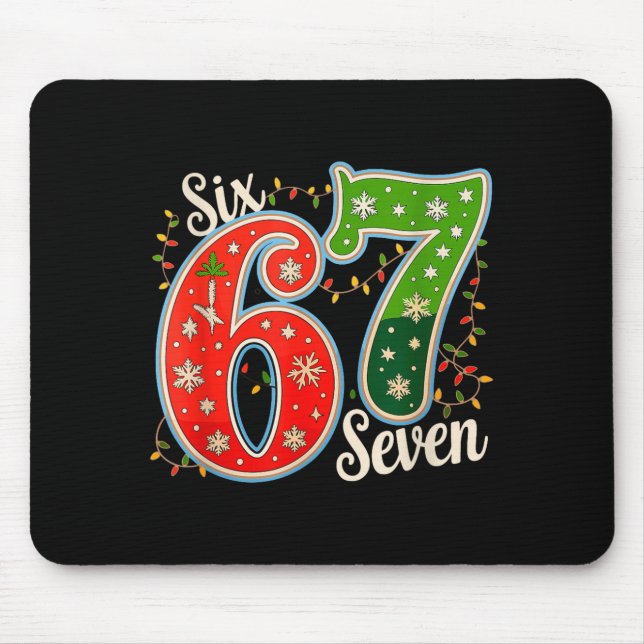 Number 67 Funny Six Seven 6 7 Meme Christmas Light Mouse Pad (Front)