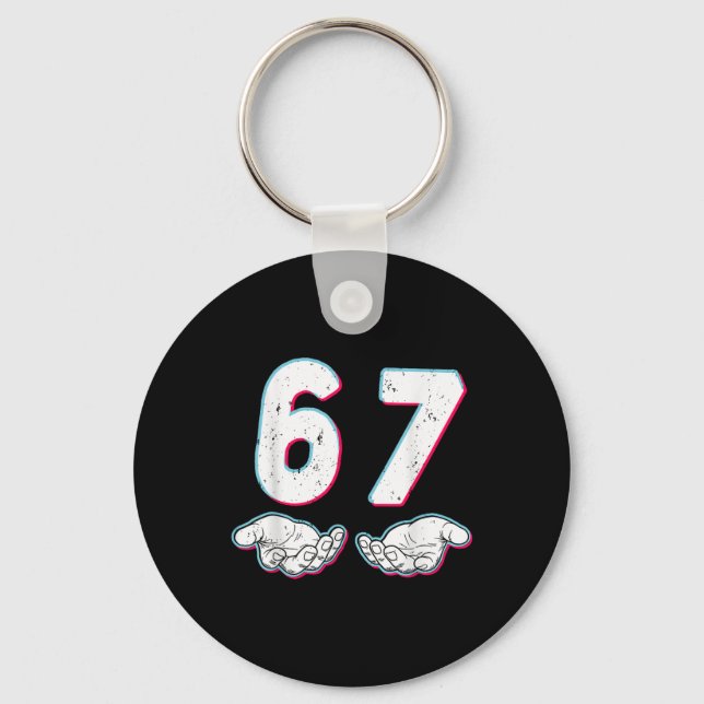 Number 67 Matching Six Seven 6 7 Meme 6-7 Hallowee Keychain (Front)