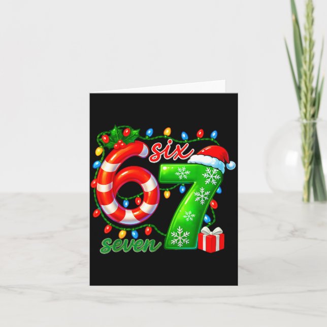 Number 67 Meme Retro Santa 6 7 Holiday Six Seven C Card (Front)