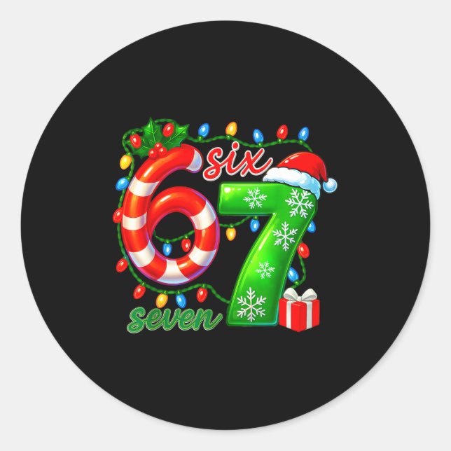 Number 67 Meme Retro Santa 6 7 Holiday Six Seven C Classic Round Sticker (Front)
