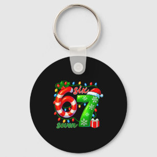 Number 67 Meme Retro Santa 6 7 Holiday Six Seven C Keychain