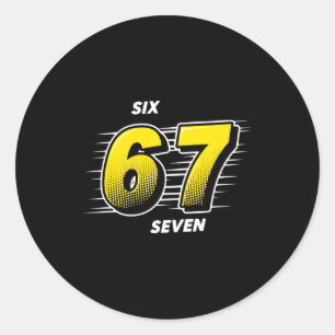 Number 67 Six And Seven P Art Comic Style Yellow M Classic Round Sticker