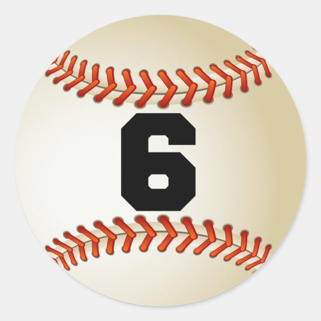 Number 6 Baseball Classic Round Sticker (Front)
