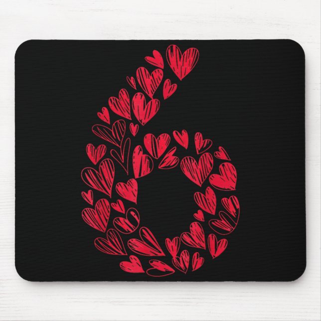 Number 6 - Cute Six Seven Hearts Matching 67 Valen Mouse Pad (Front)