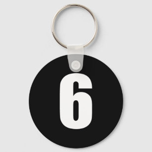 number 6 in white on black button keychain