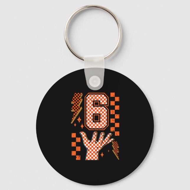 Number 6 Matching 67 Meme Checkered Halloween Cost Keychain (Front)