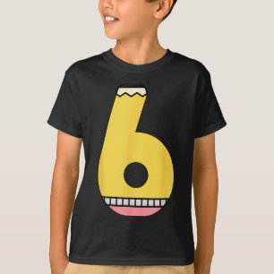 Number 6 Pencil Back to School 6th Birthday Sixth T-Shirt