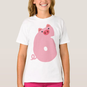 Number 6 Pig Animal Theme 6 Year Old Kids Girls T-Shirt