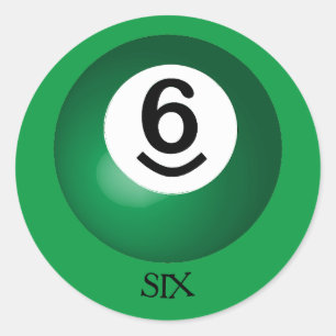 Number 6 Pool Ball Round Sticker