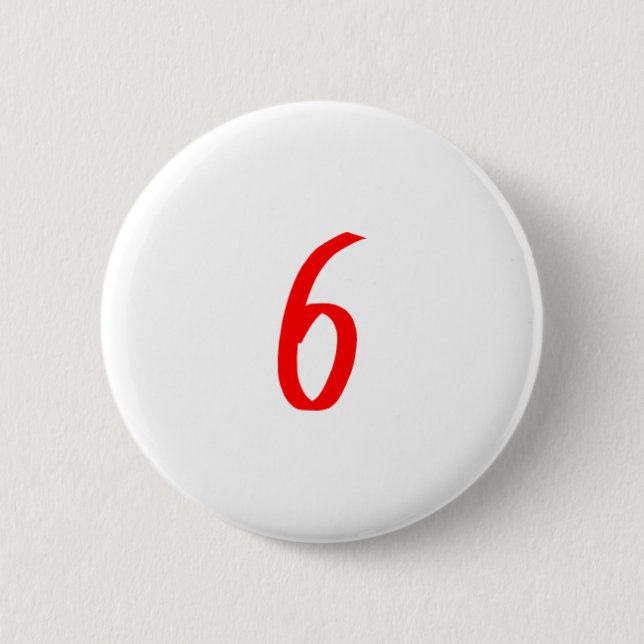 Number 6 six red colour 2 inch round button (Front)