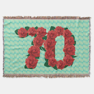 Number 70 70th birthday red roses floral blanket