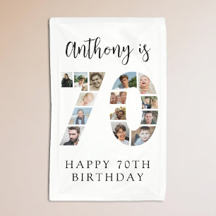 Number 70 Photo Co lage 70th Birthday Party Banner