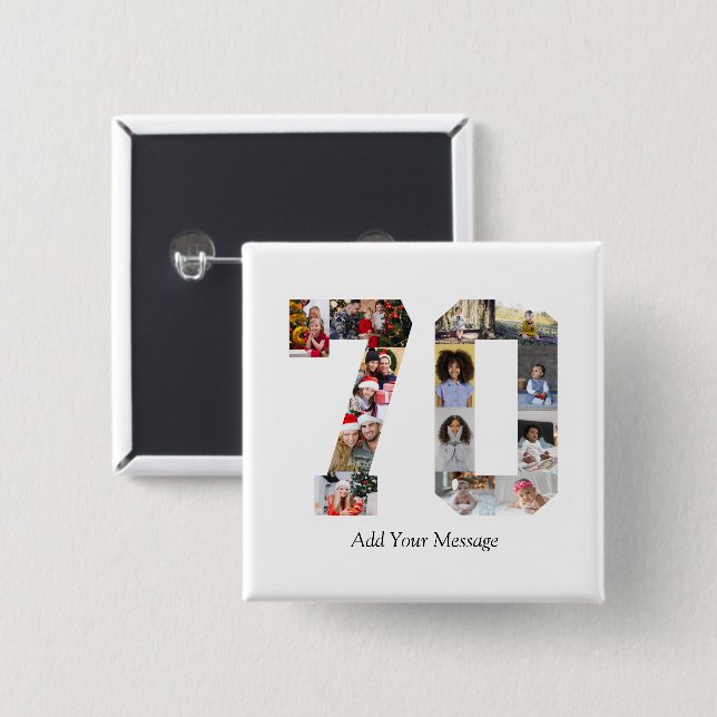 Number 70 Photo Collage 2 Inch Square Button (Front & Back)