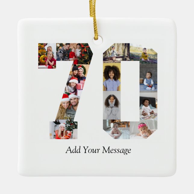 Number 70 Photo Collage Ceramic Ornament (Front)