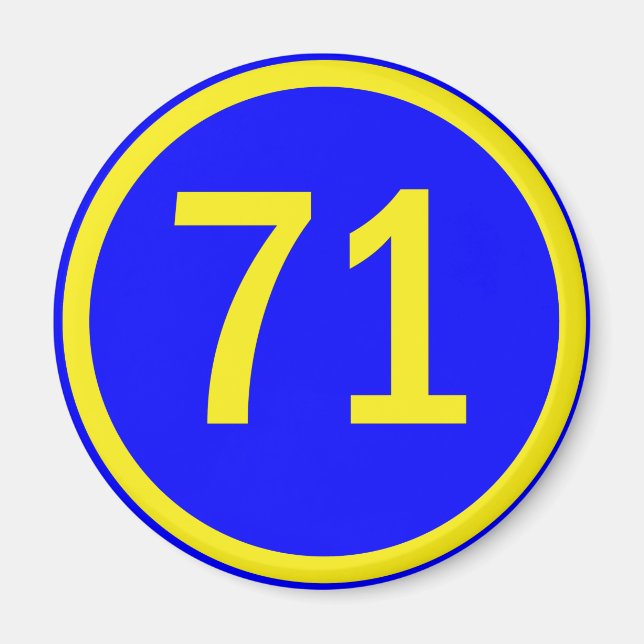 number, 71,  in a circle magnet (Front)