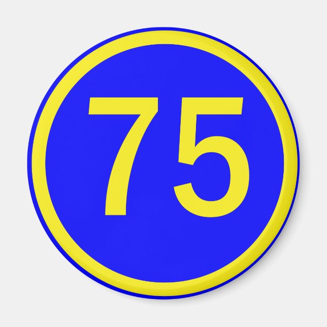 number, 75,  in a circle magnet (Front)
