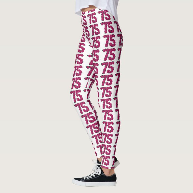 Number 75 leggings 75th birthday cute pink roses (Left)