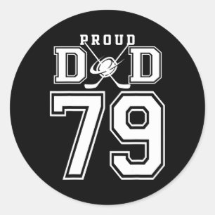 Number 79 Custom Proud Hockey Dad Personalized For Classic Round Sticker