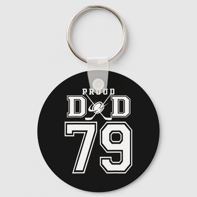 Number 79 Custom Proud Hockey Dad Personalized For Keychain (Front)