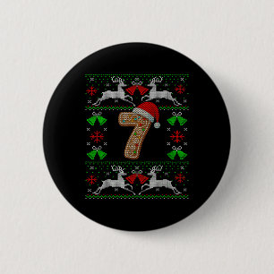 Number 7 67 Meme Funny Ugly Xmas Christmas Sweater 2 Inch Round Button