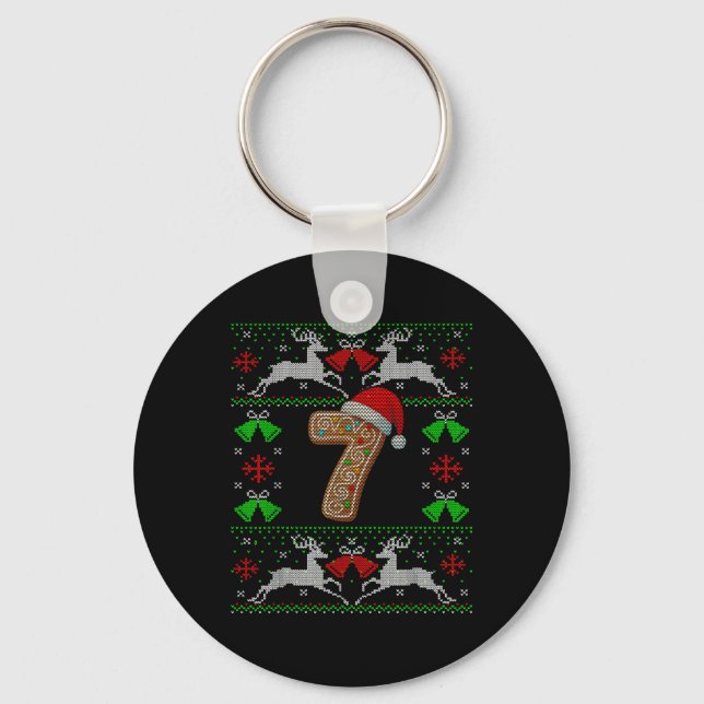 Number 7 67 Meme Funny Ugly Xmas Christmas Sweater Keychain (Front)