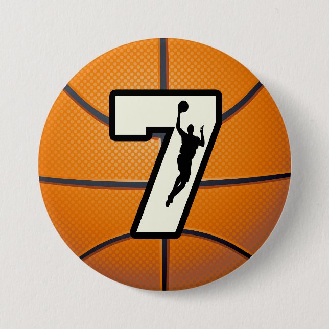 Number 7 Basketball and Player 3 Inch Round Button (Front)