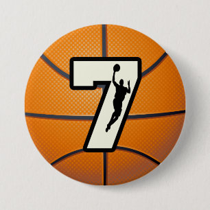Number 7 Basketball and Player 3 Inch Round Button