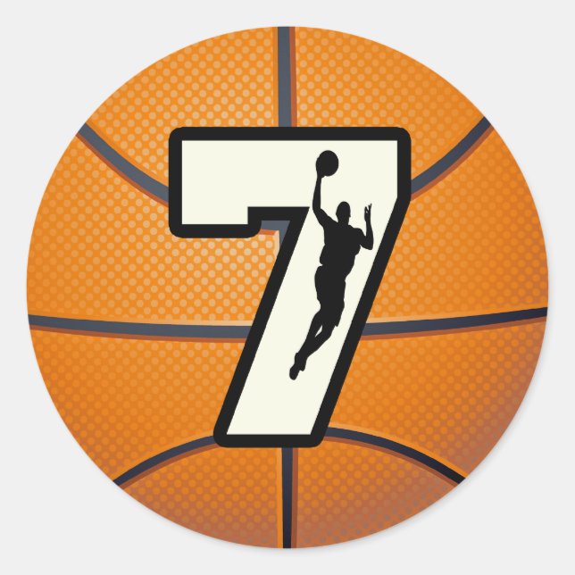 Number 7 Basketball and Player Classic Round Sticker (Front)