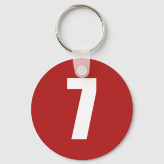 Number 7 in white on red button keychain