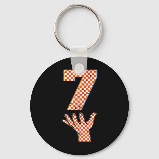 Number 7 Matching 67 Meme Checkered Halloween Cost Keychain (Front)