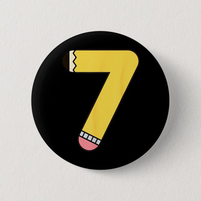 Number 7 Pencil Back to School 7th Birthday 2 Inch Round Button (Front)