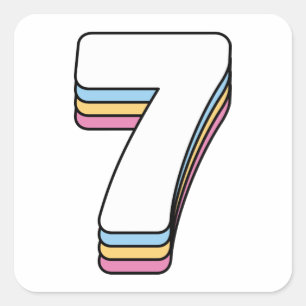Number 7 Seven Cute Rainbow Birthday Numbers Square Sticker