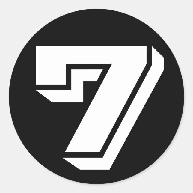 Number 7 Seven Vineta Numbers by Janz Black Classic Round Sticker (Front)