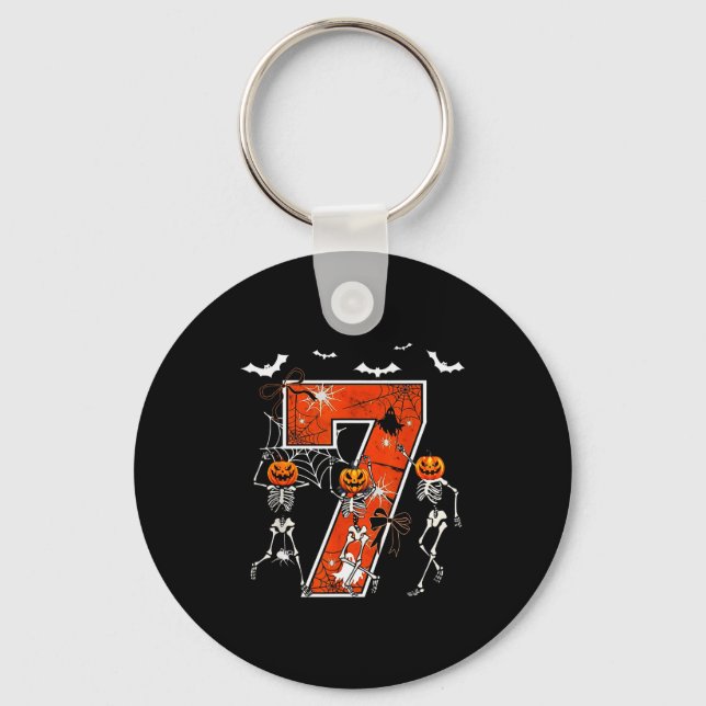 Number 7 Six Seven Meme 6 7 Halloween Dancing Skel Keychain (Front)