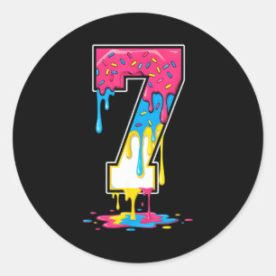 Number 7 Team Srts Ice Cream Drip Matching Varsity Classic Round Sticker