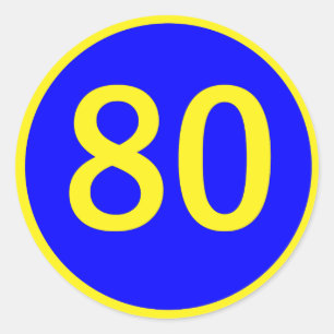 number, 80,  in a circle classic round sticker