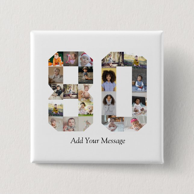 Number 80 Photo Collage 2 Inch Square Button (Front)