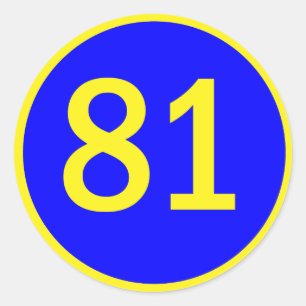 number, 81, in a circle classic round sticker