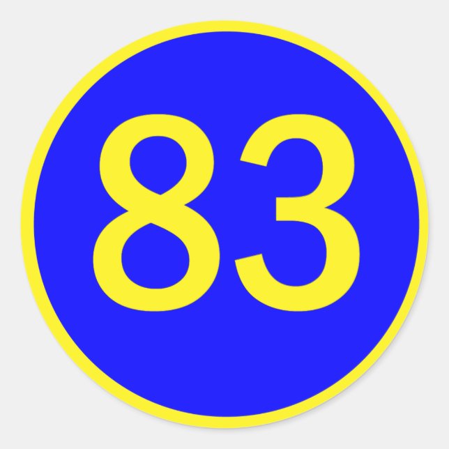 number, 83, in a circle classic round sticker (Front)
