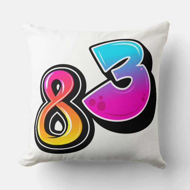 Number 83 Retro Gradient Bubble Typography Vector  Throw Pillow (Front)