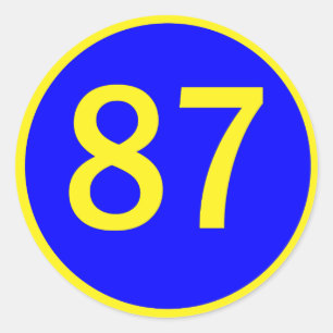 number, 87, in a circle classic round sticker