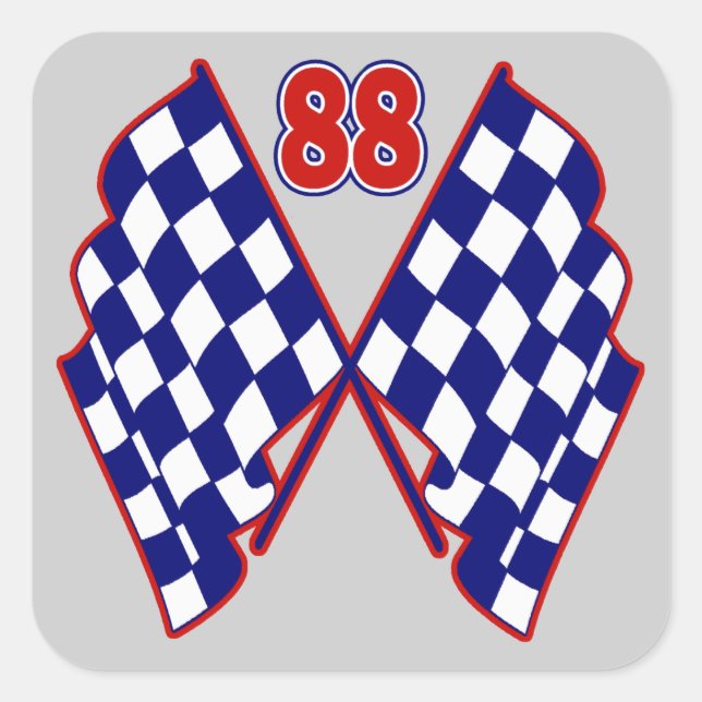 Number 88 and Chequered Flags Square Sticker (Front)