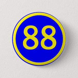 number, 88, in a circle 2 inch round button