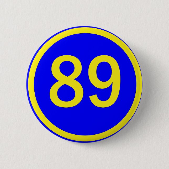 number, 89, in a circle 2 inch round button (Front)