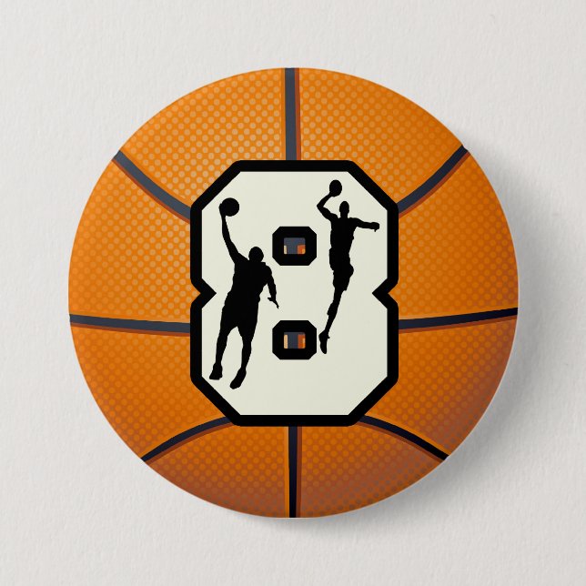 Number 8 Basketball and Players 3 Inch Round Button (Front)