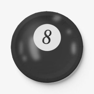 Number 8 billiard ball paper plate
